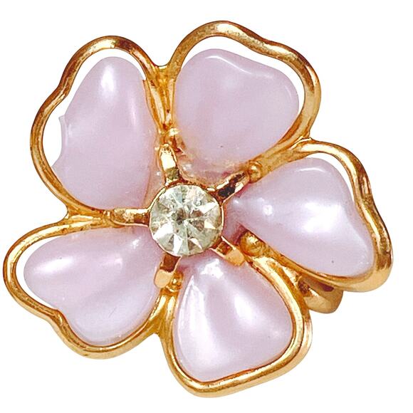 Vintage 1950s Pink Moonglow Floral Screw Back Earrings Gold Tone Feminine Pastel - Picture 2 of 11